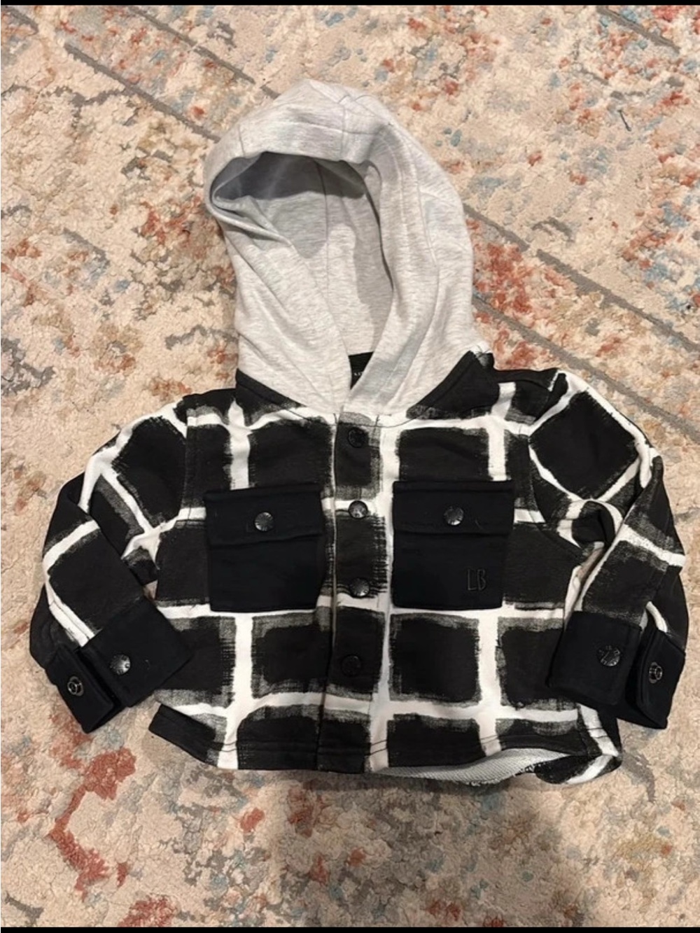 Rags to Raches Black and White Hooded Button-Up shacket
